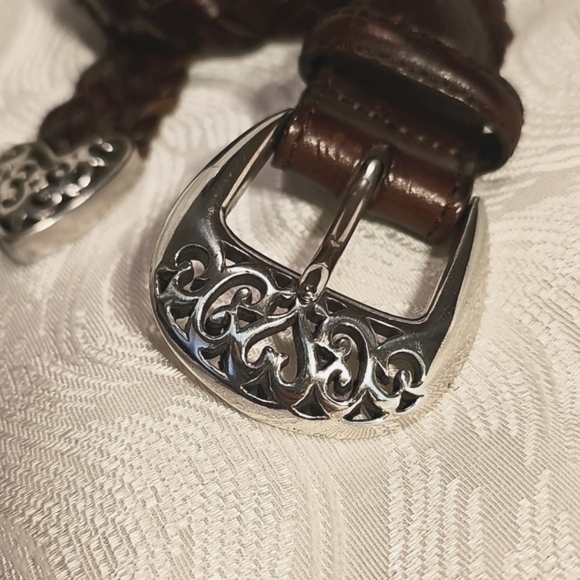 Braided bourbon brown leather belt with silver filligre buckle vintage 1995 w 30 - Picture 2 of 7